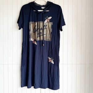 DARKMEN DARWIN Size M Blue Mesh Hooded Short Sleeve Tunic Dress NEW!